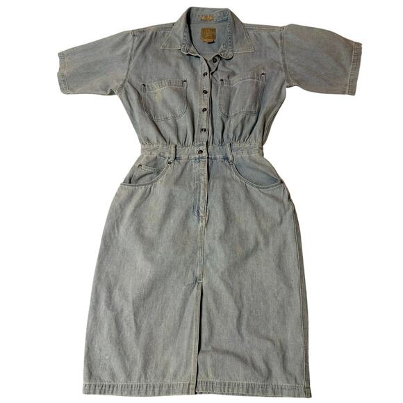 AMI Dresses & Skirts - VTG AMI 90s Western Wear Med Wash Denim Short Sleeve Mini Dress Cotton Size 10